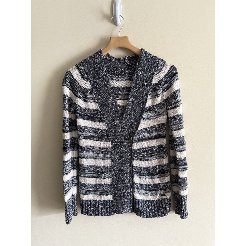 Eddie Bauer Striped V-neck Knit Sweater Women's‎ Size S Zip Up Cabin Grandpa